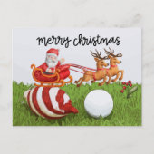 Kerstmis golfen met kerstman voor golfer  feestdagenkaart (Voorkant)