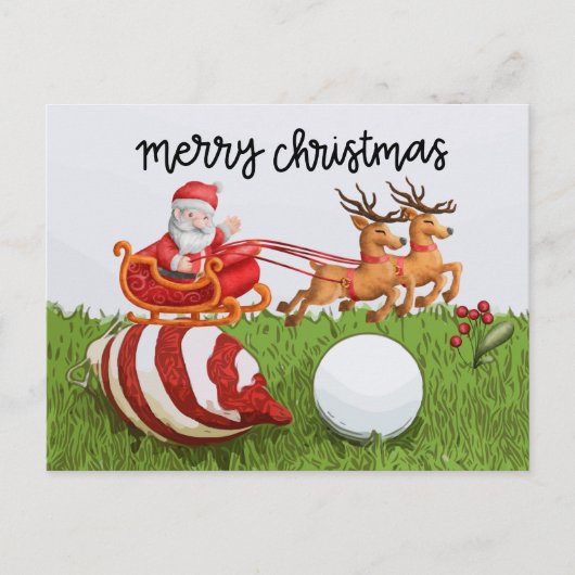 Kerstmis golfen met kerstman voor golfer  feestdagenkaart (Voorkant)