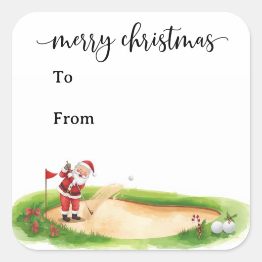 Kerstmis golfen met Sinterklaas voor grappige golf Vierkante Sticker (Voorkant)