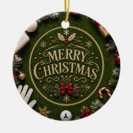 Kerstmis golfvakantie thema op groen gras keramisch ornament