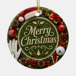 Kerstmis golfvakantie thema op groen gras keramisch ornament