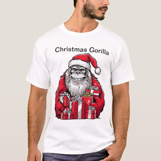 Kerstmis Gorilla Dragen Santa Hoed. T-shirt (Voorkant)