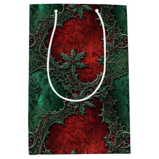 Kerstmis Gotische Grunge Rood & Groen Hulst Medium Cadeauzakje (Voorkant)