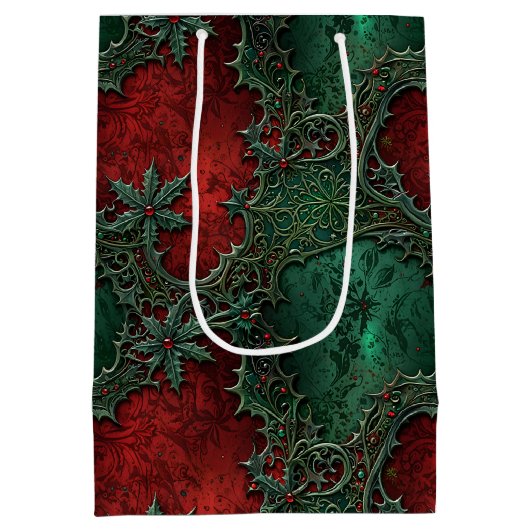 Kerstmis Gotische Grunge Rood & Groen Hulst Medium Cadeauzakje (Achterkant)