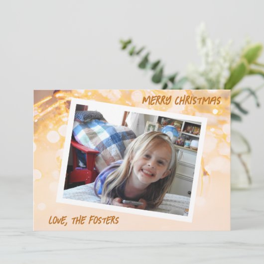 Kerstmis Goud en Witte Bokeh Foto Vakantie Feestdagenkaart (Staand voorkant)