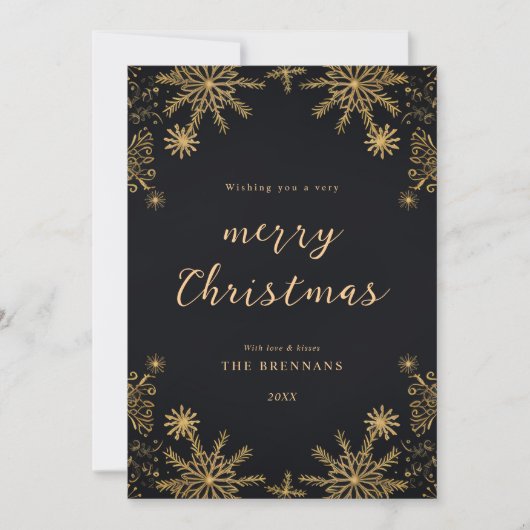 Kerstmis Goud Feestelijk Elegant Modern Zwart Feestdagenkaart (Voorkant)