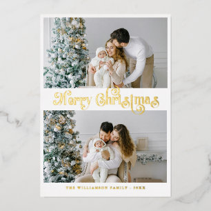 Kerstmis Goud folie Lettering Foto Feestdagenkaart