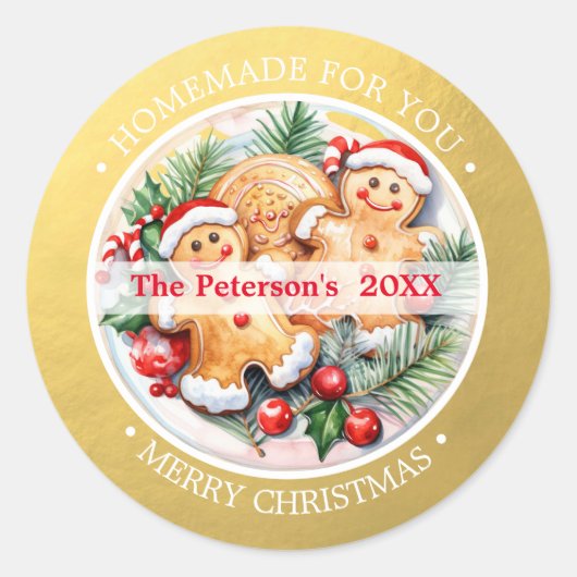KERSTMIS Goud Gebakken Goederen Cookies Ginger Zel Ronde Sticker (Voorkant)