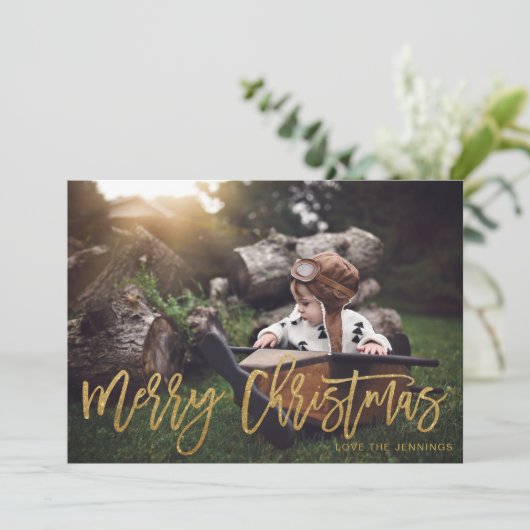 Kerstmis Goud Glitter Script Foto (Staand voorkant)