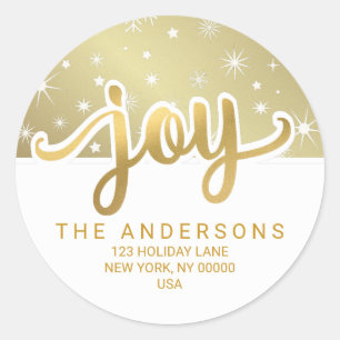 Kerstmis - Goud Handgeschreven Retouradres Ronde Sticker