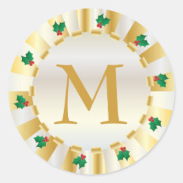 Kerstmis Goud Holly Monogram Envelop Seal Ronde Sticker