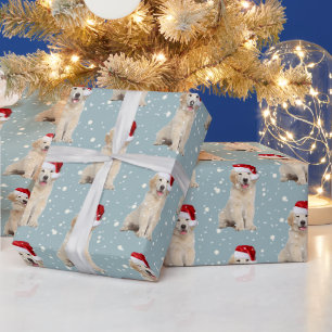 Kerstmis Goud Retriever In Sneeuwvlokken Cadeaupapier