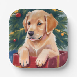 Kerstmis Goud Retriever Puppy Cadeau Vakantie Papieren Bordje