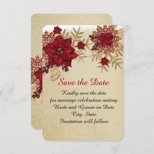 Kerstmis Goud/Rode Ster Bewaar de datum Save The Date (Voorkant / Achterkant)