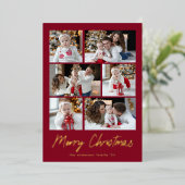 Kerstmis Goud Schrift 6 Foto Collage Folie Feestdagenkaart (Staand Voorkant)