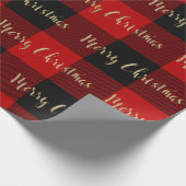 Kerstmis Goud Schrift Rood Buffalo Plaid Cadeaupapier (Hoek)