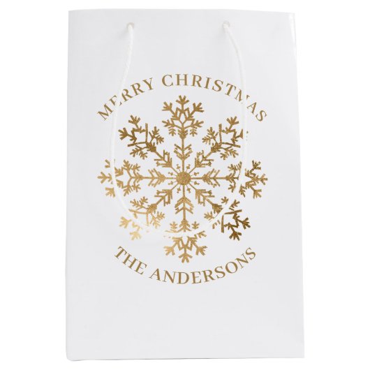 Kerstmis Goud Sneeuwvlok Naam Medium Cadeauzakje (Voorkant)