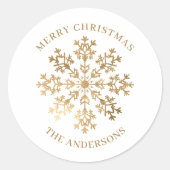 Kerstmis Goud Sneeuwvlok Naam Ronde Sticker (Voorkant)