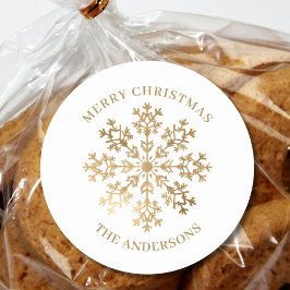 Kerstmis Goud Sneeuwvlok Naam Ronde Sticker
