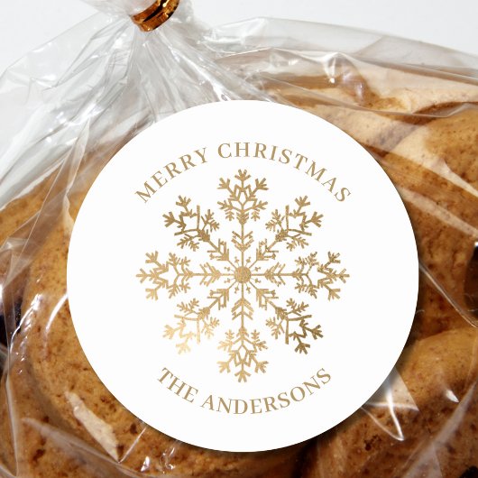 Kerstmis Goud Sneeuwvlok Naam Ronde Sticker