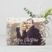 Kerstmis | Goud | Snowflakes en sterren | Fotokaar Feestdagenkaart (Staand voorkant)