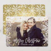 Kerstmis | Goud | Snowflakes en sterren | Fotokaar Feestdagenkaart (Voorkant / Achterkant)