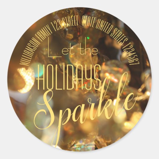 Kerstmis Goud Sparkle Modern Script Ronde Sticker (Voorkant)