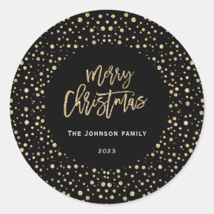 Kerstmis Goud Zwart Glitter Stippen Foto Ronde Sticker