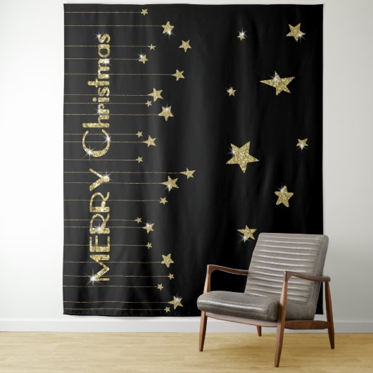 Kerstmis Goud Zwart Photo Booth Achtergrond Wandkleed (In situ)