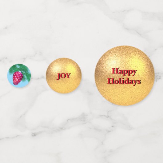 Kerstmis gouden bal, kardinaal, dennenappel confetti (Voorkanten)