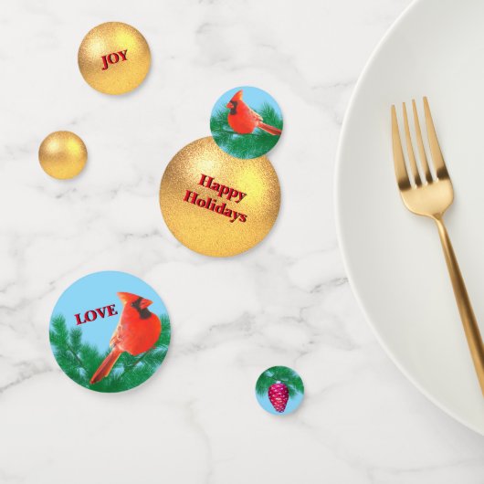 Kerstmis gouden bal, kardinaal, dennenappel confetti (Groep)