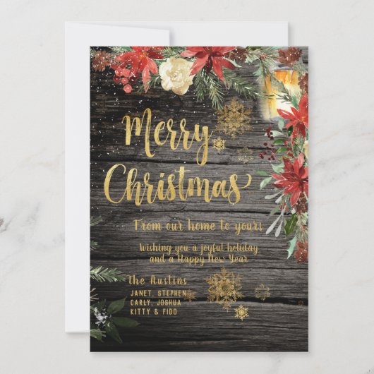 Kerstmis Gouden Calligrafie Rustieke Kaart (Voorkant)