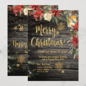 Kerstmis Gouden Calligrafie Rustieke Kaart (Voorkant / Achterkant)