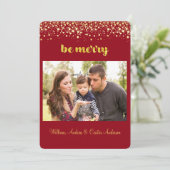 Kerstmis, Gouden Confetti, Aangepaste Foto Feestdagenkaart (Staand voorkant)