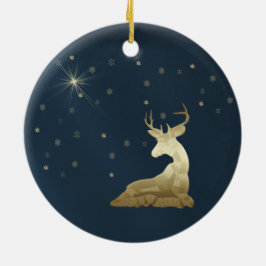 Kerstmis, Gouden Herten en Sneeuwvlokken Keramisch Ornament