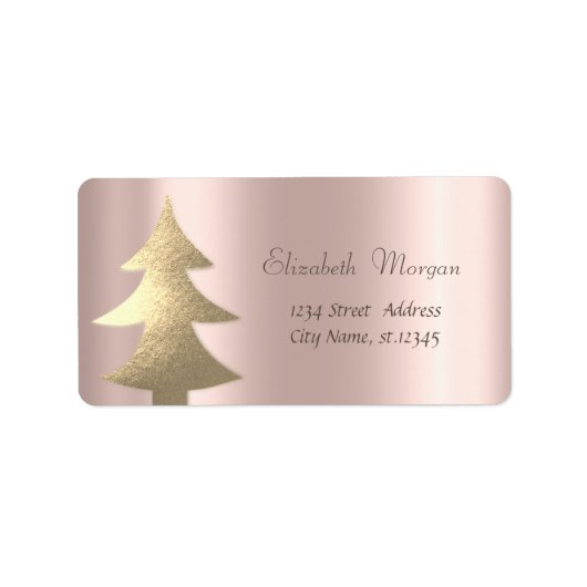 Kerstmis, Gouden Kerstboom, Roze Goud Etiket (Voorkant)