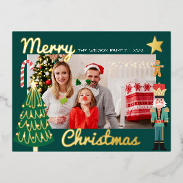 Kerstmis Gouden Kerstman Notenkraker Schattige Fam Folie Uitnodiging Briefkaart