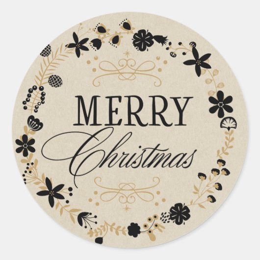Kerstmis Gouden Krans Kerstgeschenk Behandeling Ronde Sticker (Voorkant)
