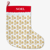 Kerstmis Gouden Patroon op Wit & Rood Grote Kerstsok (Voorkant)
