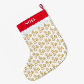 Kerstmis Gouden Patroon op Wit & Rood Grote Kerstsok (Achterkant (Hangend))