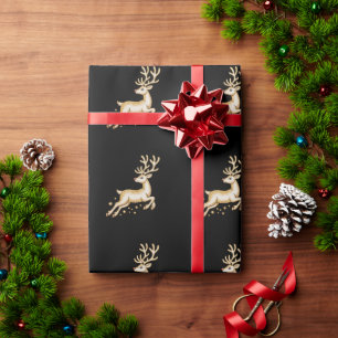 Kerstmis Gouden Rendier Schattig Hert Goud Xmas Cadeaupapier
