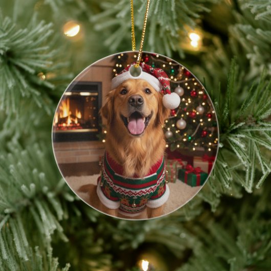 Kerstmis Gouden Retriever Hond Aangepaste Huisdier Keramisch Ornament (Boom)