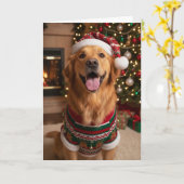Kerstmis Gouden Retriever Hond Aangepaste Kerstkaa Kaart (Gele Bloem)