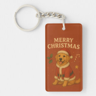 Kerstmis Gouden Retriever Hond Xmas Kerstman Puppy Sleutelhanger
