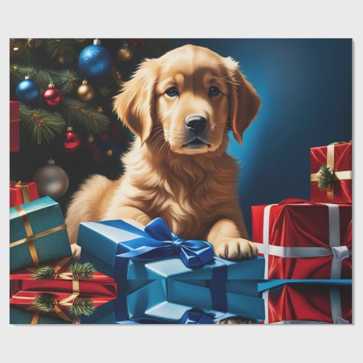 KERSTMIS GOUDEN RETRIEVER PUPPY CADEAUPAPIER (Vlak)