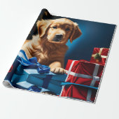 KERSTMIS GOUDEN RETRIEVER PUPPY CADEAUPAPIER (Uitgerold)