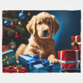 KERSTMIS GOUDEN RETRIEVER PUPPY FLEECE DEKEN (Voorkant (Horizontaal))