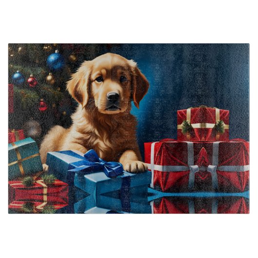 KERSTMIS GOUDEN RETRIEVER PUPPY SNIJPLANK (Voorkant)