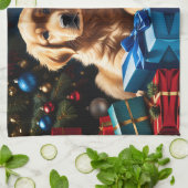 KERSTMIS GOUDEN RETRIEVER PUPPY THEEDOEK (Gevouwen)