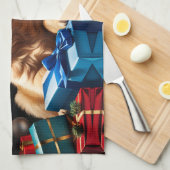 KERSTMIS GOUDEN RETRIEVER PUPPY THEEDOEK (Quarter Fold)